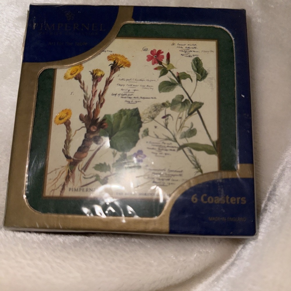 PIMPERNEL COASTERS NEW IN BOX 6 WILDFLOWERS BOXED VINTAGE.